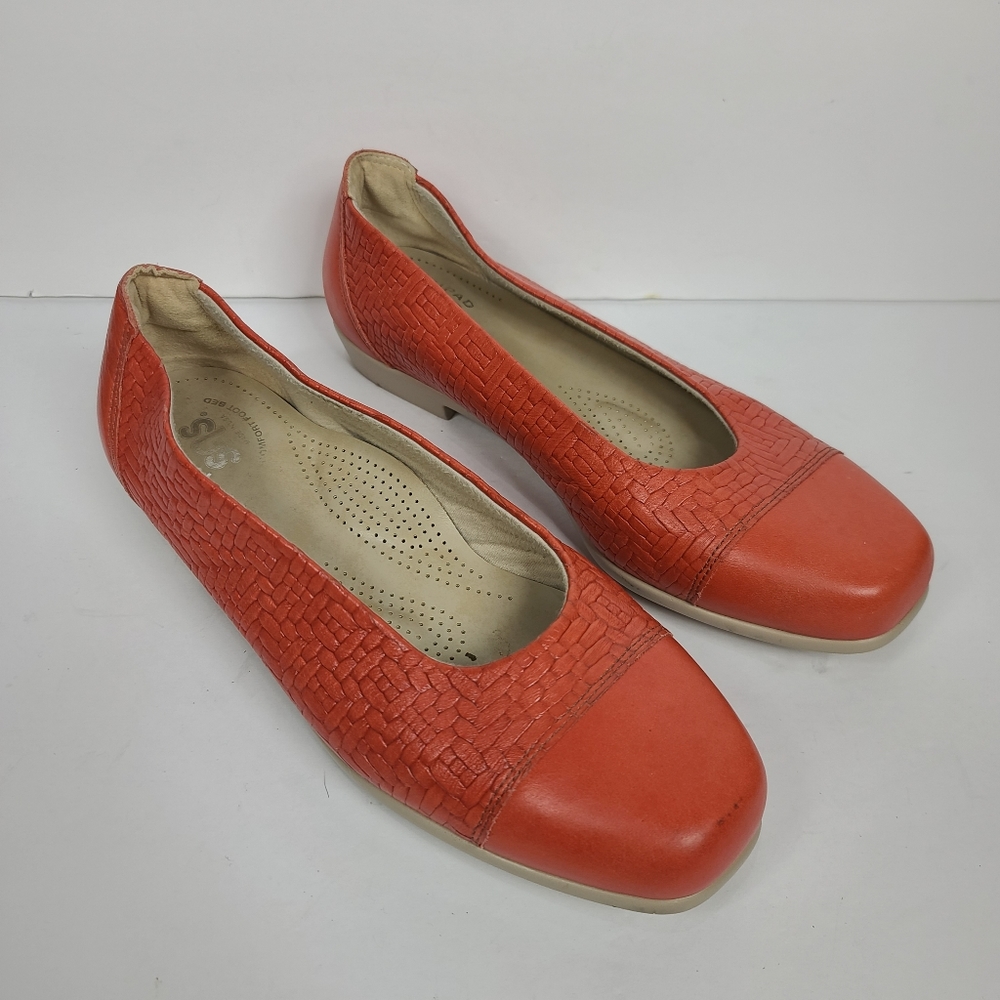 SAS MAUI Leathe Slip On Flats Melon Coral Basket Weave TriPad Comfort Shoes 9 - Picture 5 of 14